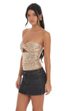 Sequin Cutout Strapless Top in Gold