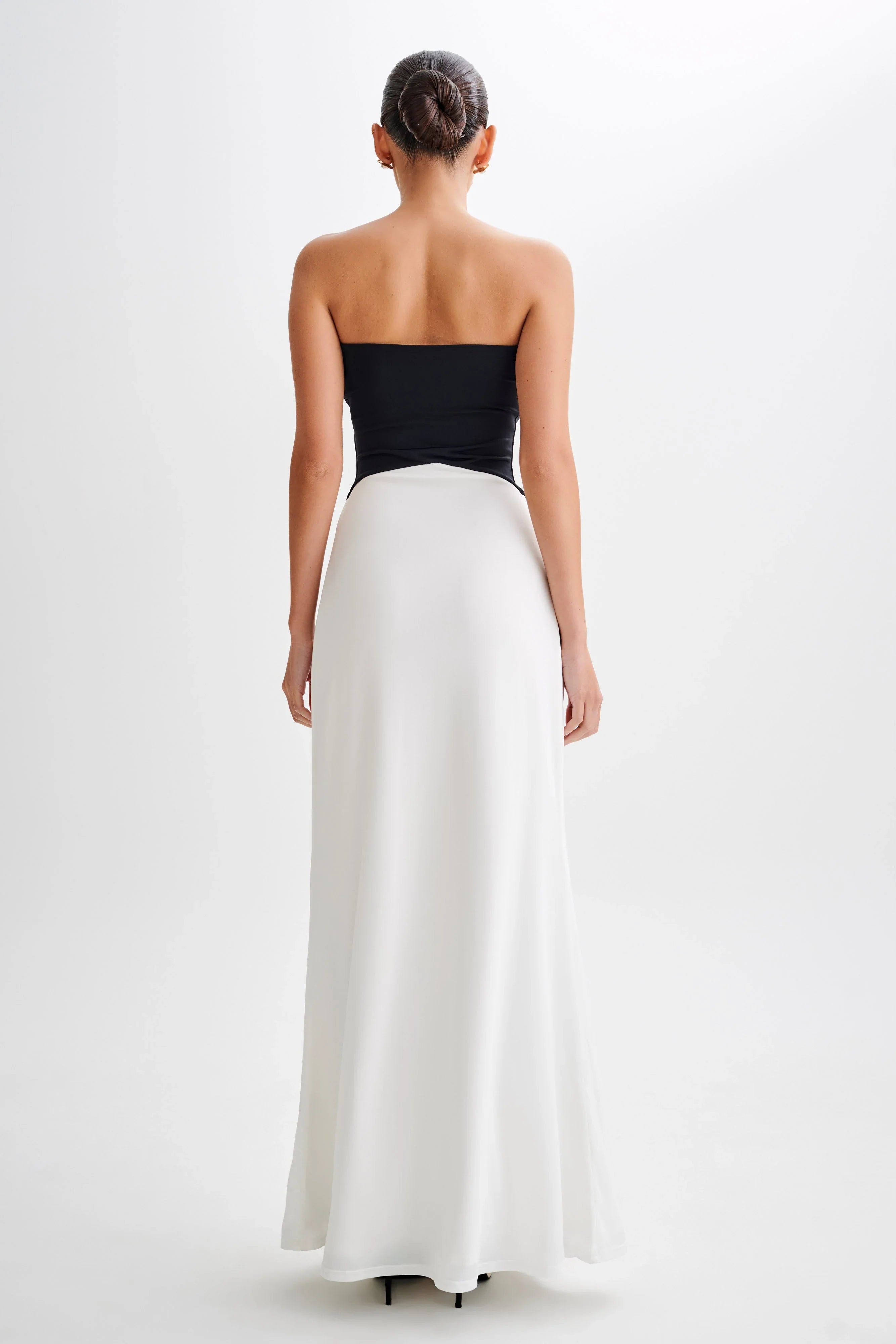 Ruby Strapless Slinky Maxi Dress Black White