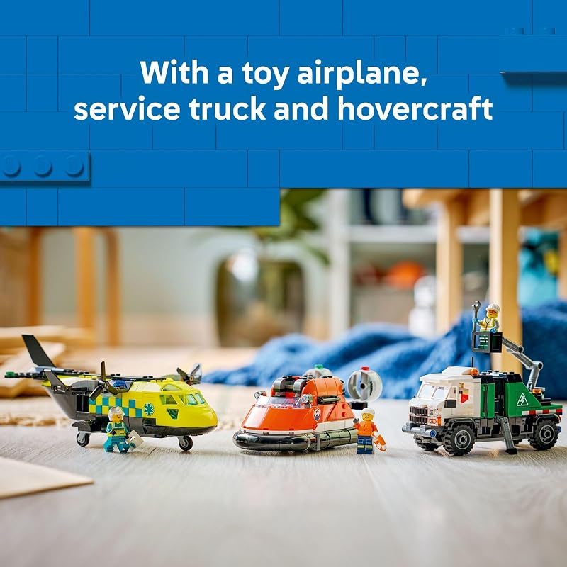 LEGO City Airplane Service Truck Hovercraft Remix Building Toy for Kids Mix Match Emergency Vehicle Truck Toys for Pretend Play Gift Idea for Boys Girls Ages 7 60505