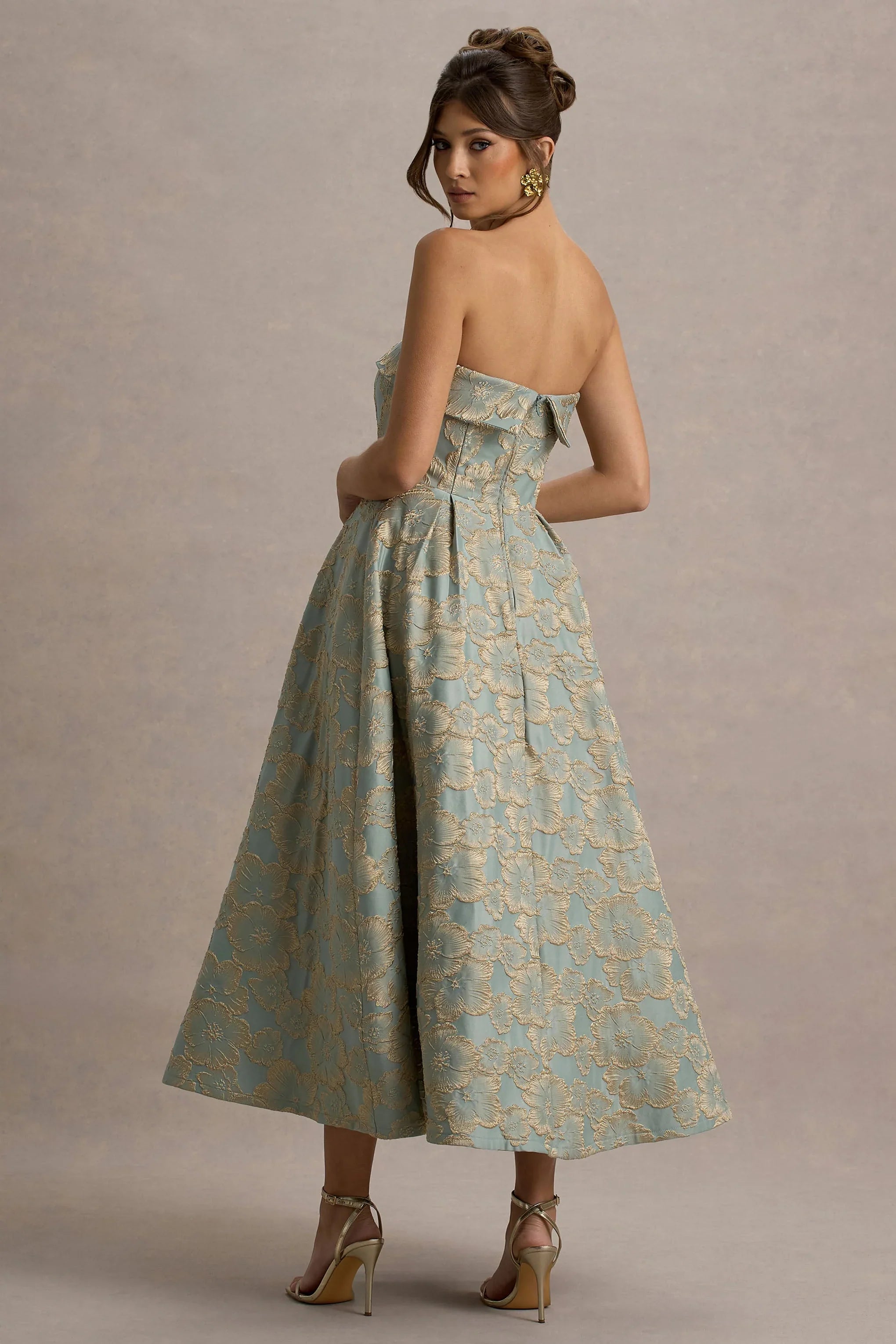 Zuma Light Blue Jacquard Strapless Midi Dress