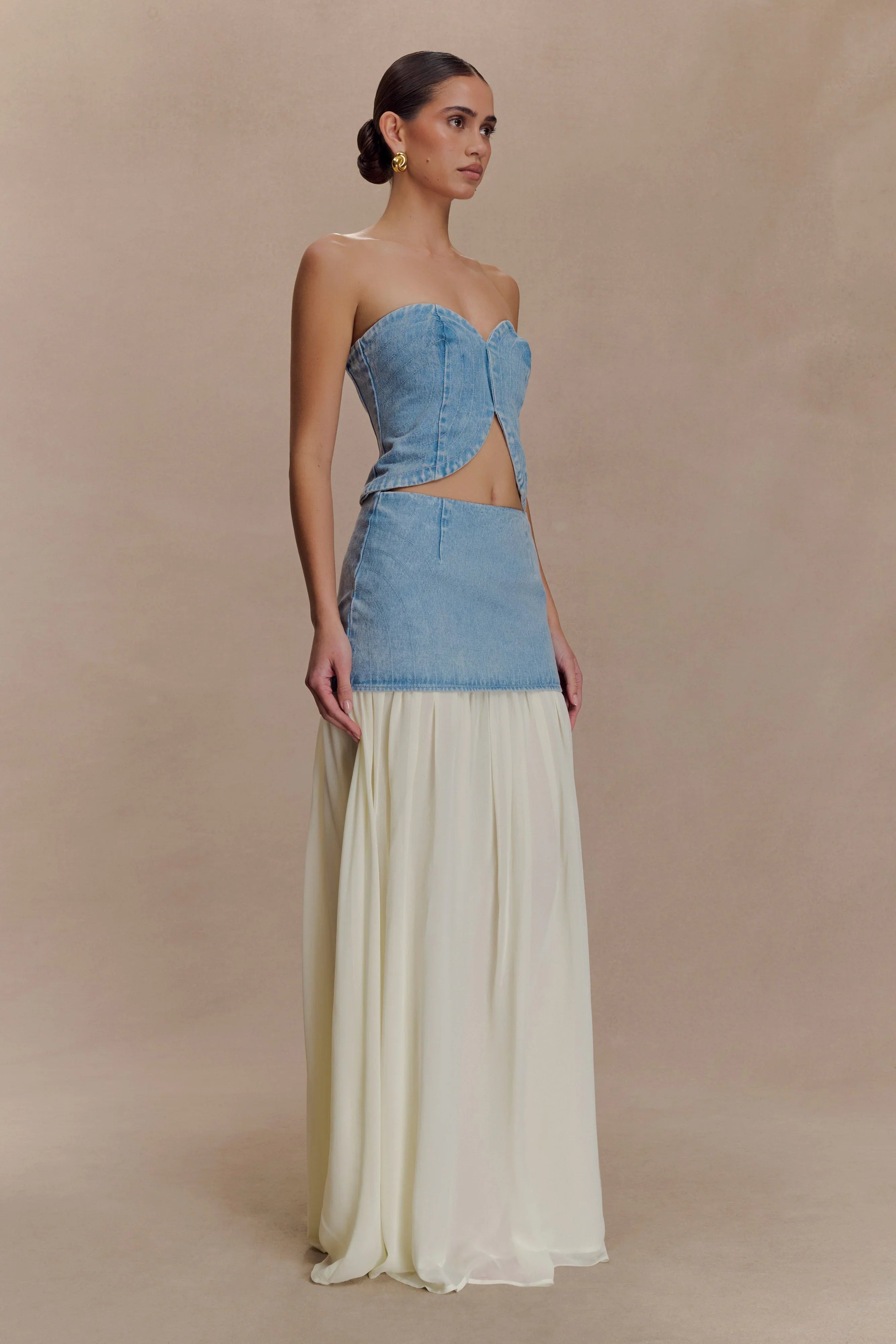 Tully Chiffon Denim Maxi Skirt 80S Blue