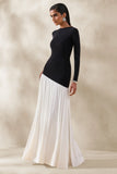 Jasira Black White Crew Neck Maxi Dress With Asymmetric Drop Waist
