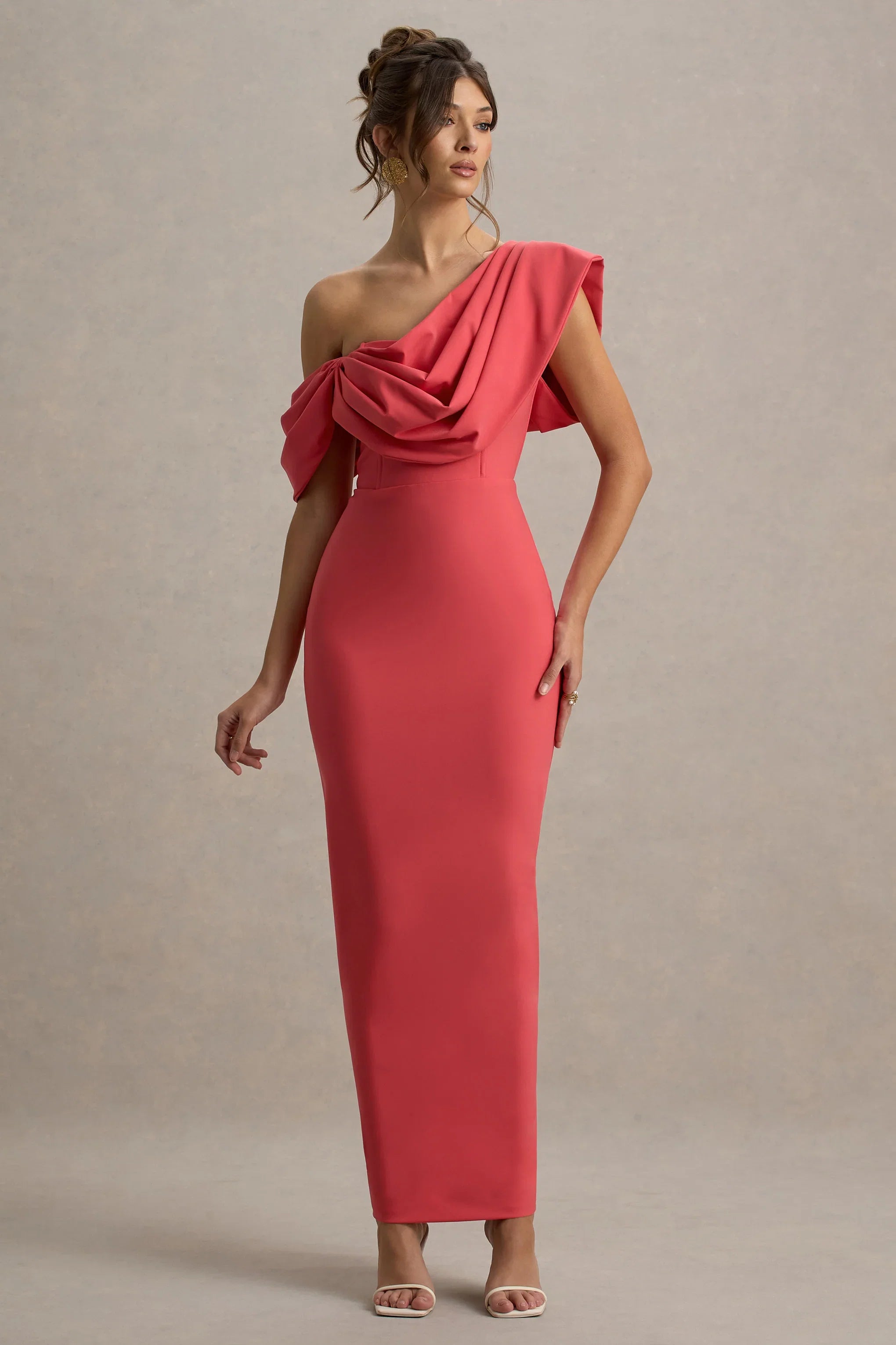Angelina Pink Draped Shoulder Maxi Dress