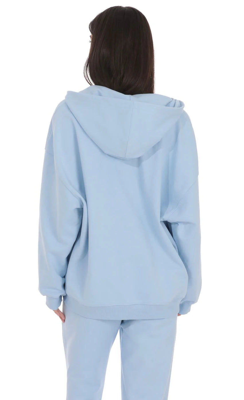 Oversize Zip Up Hoodie in Light Blue