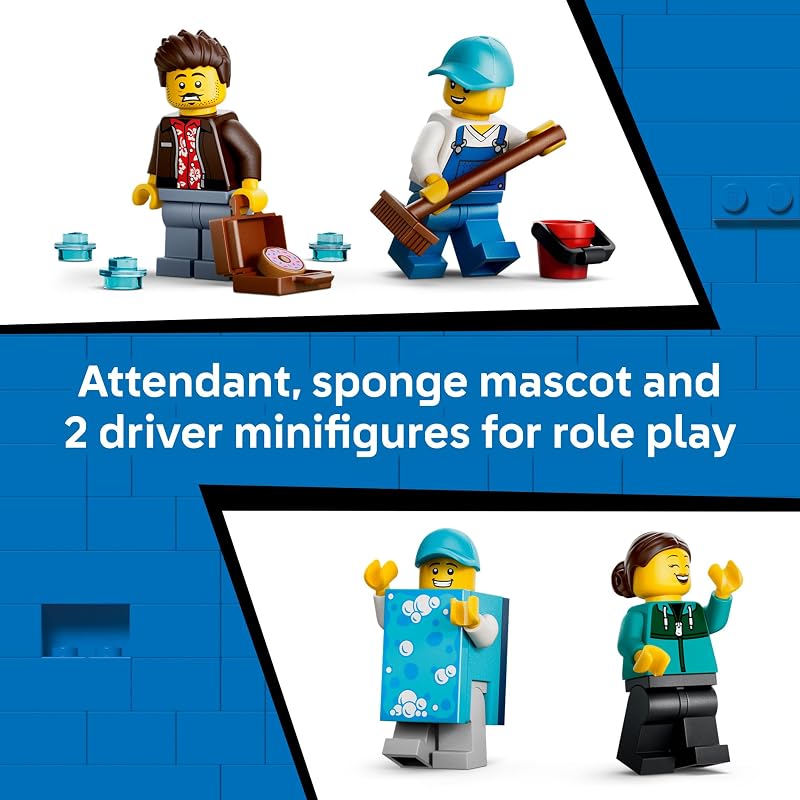 LEGO City Drive Through Car Wash 60497 Building Toys for Boys Girls Ages 6 Toy Cars Playset for Pretend Play 4 Minifigures 583 pieces Gift Idea