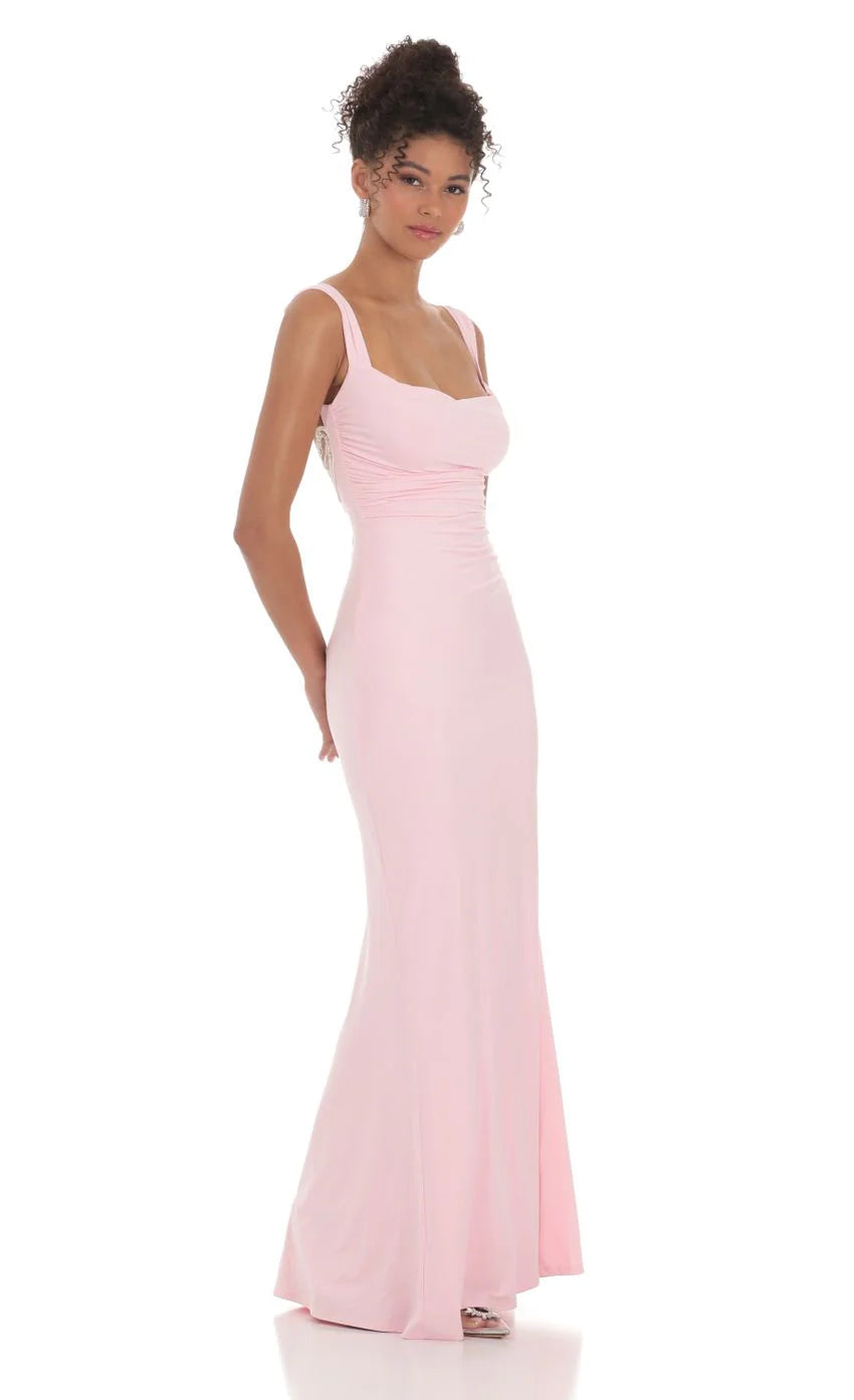 Back Sequin Butterfly Maxi Dress in Pink