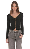 Ribbed Hook and Eye Cardigan in Black