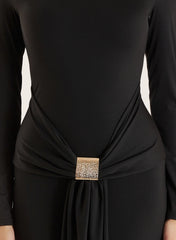 Black Jersey Hardware Waist Detail Maxi Dress