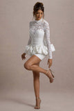 Antheia White Lace Long Sleeve Peplum Mini Dress