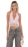Motif V Neck Halter Top in Pink