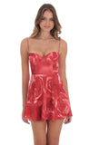 Rose Mesh Corset A line Dress in Red