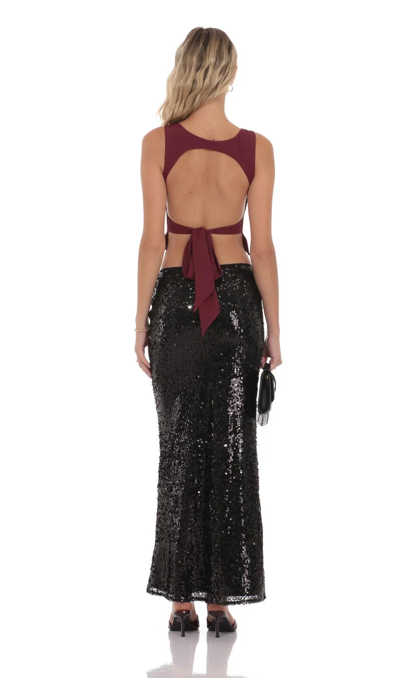 Sequin Maxi Skirt in Black