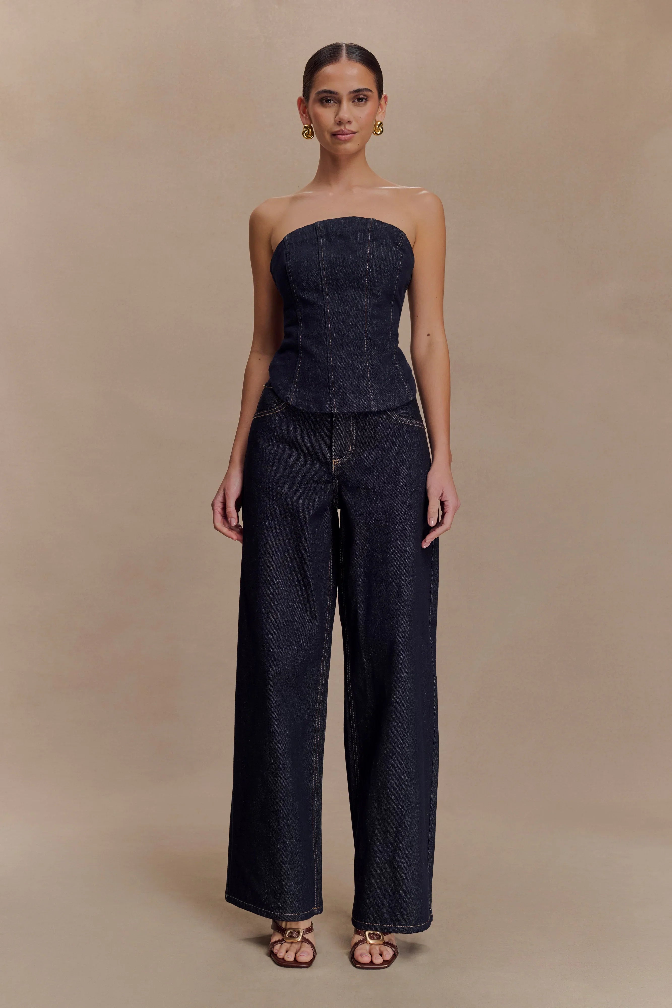 Monte Strapless Denim Corset Washed Indigo Blue