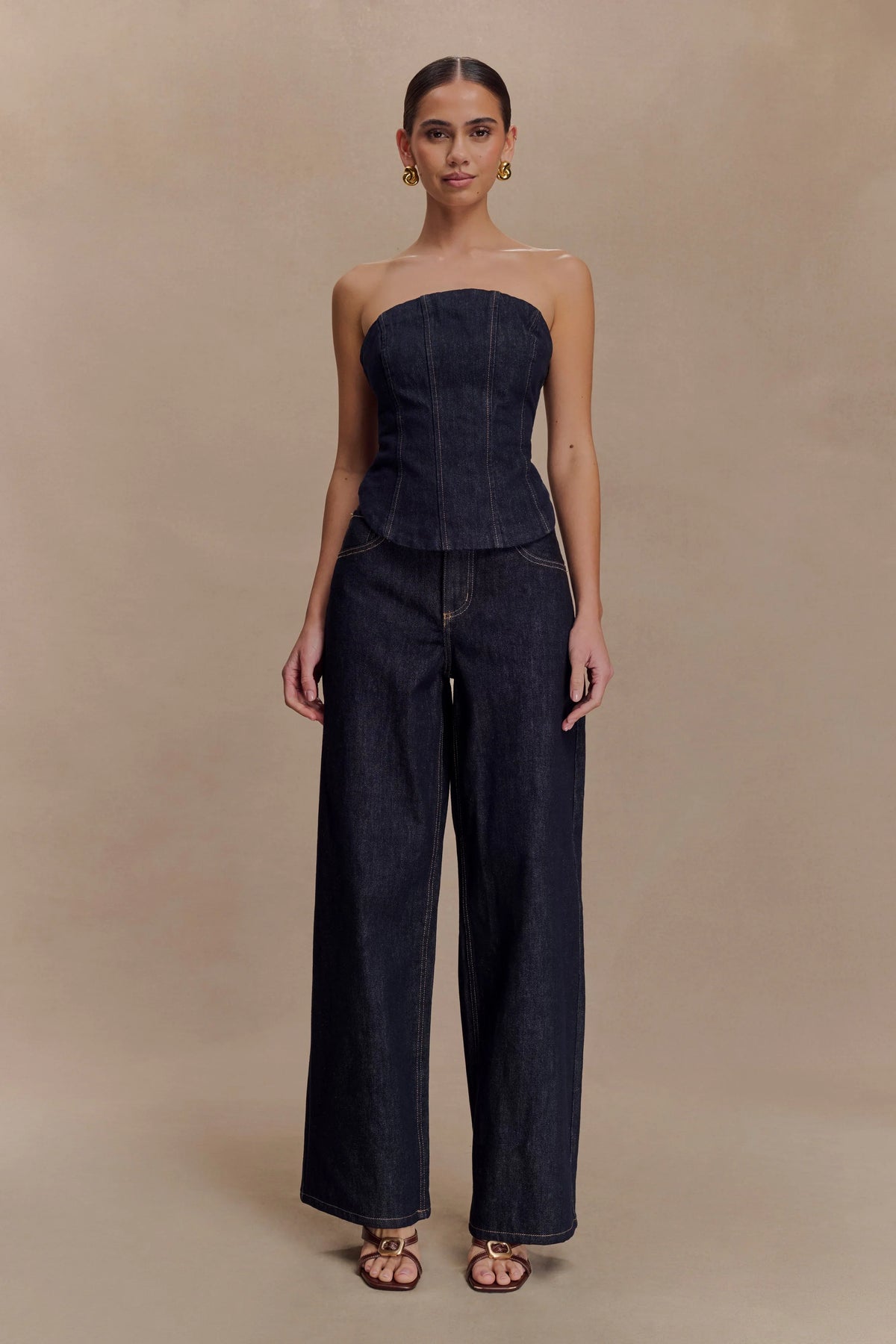 Monte Strapless Denim Corset Washed Indigo Blue