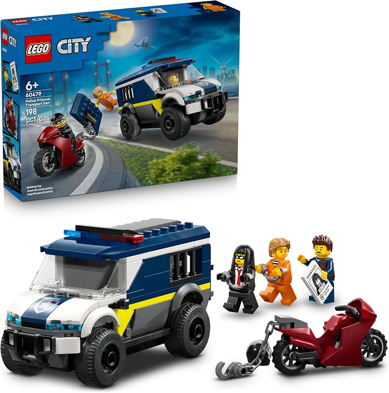 LEGO City Police Prisoner Transport Van Police Toy for Kids Boys Girls Ages 6 Emergency Vehicle Motorcycle Building Kit Officer and 2 Crook Minifigures Gift Idea for Birthdays 60479