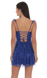 Sequin Ruffle Strap A Line Dress in Blue