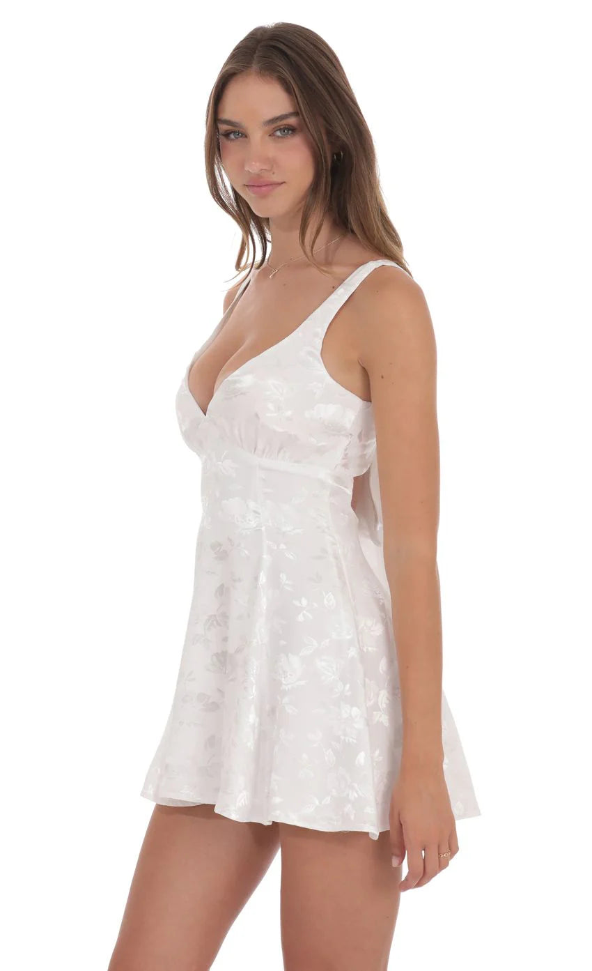 Floral Jacquard A Line Dress in White
