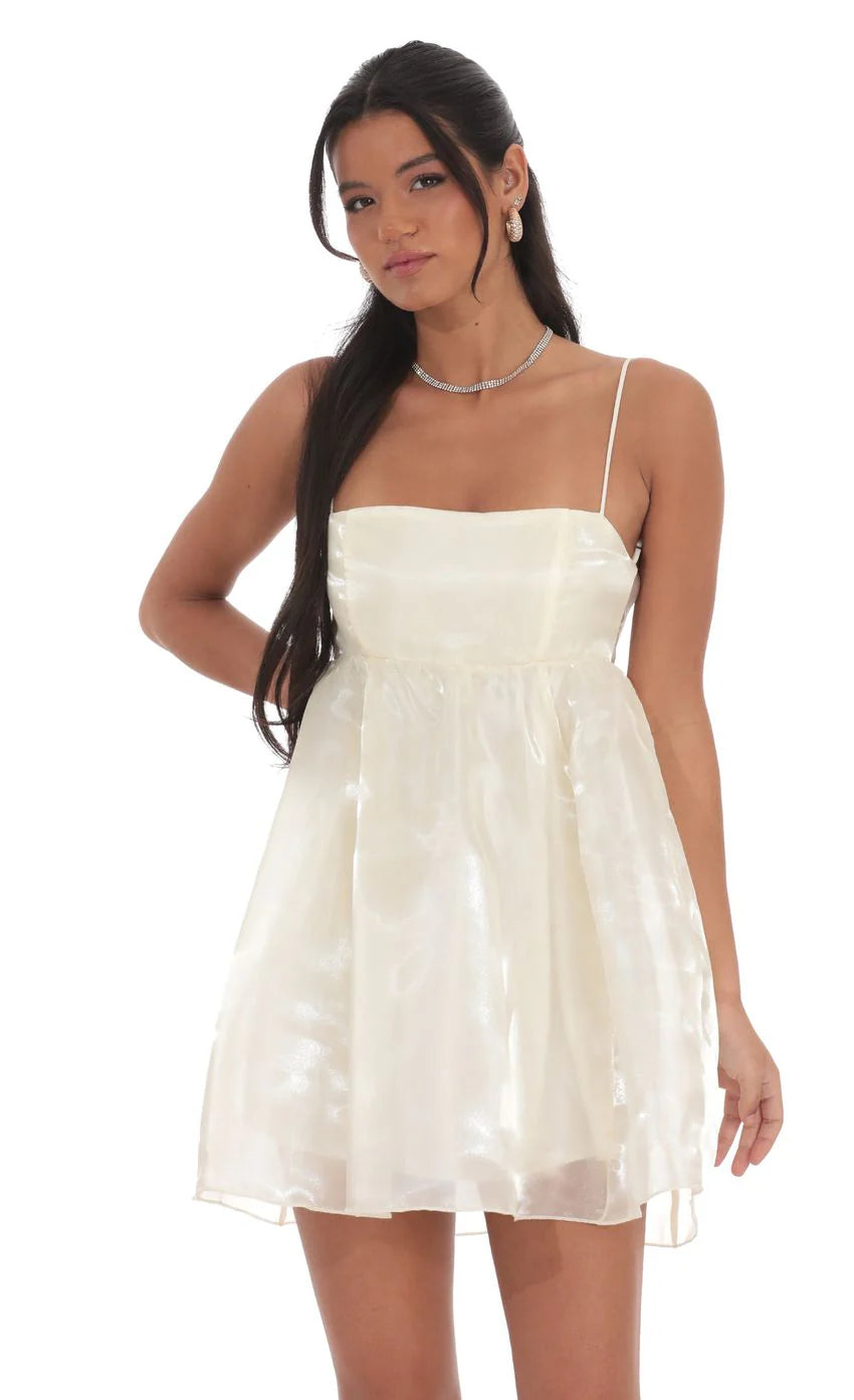 Sheen Babydoll Dress in Cream