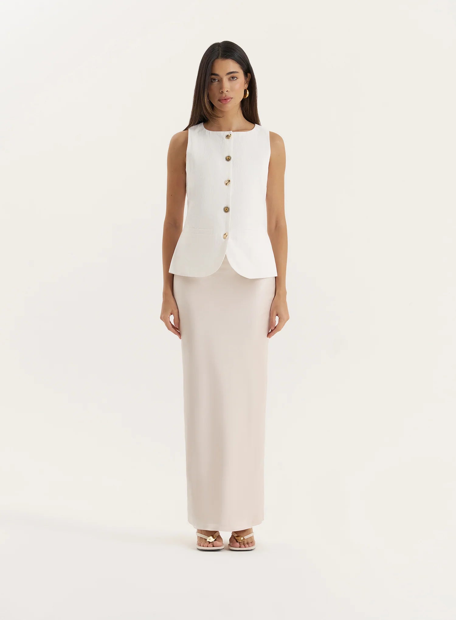 White Contrast Gold Button Tailored Waistcoat