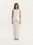 White Contrast Gold Button Tailored Waistcoat