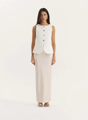 White Contrast Gold Button Tailored Waistcoat