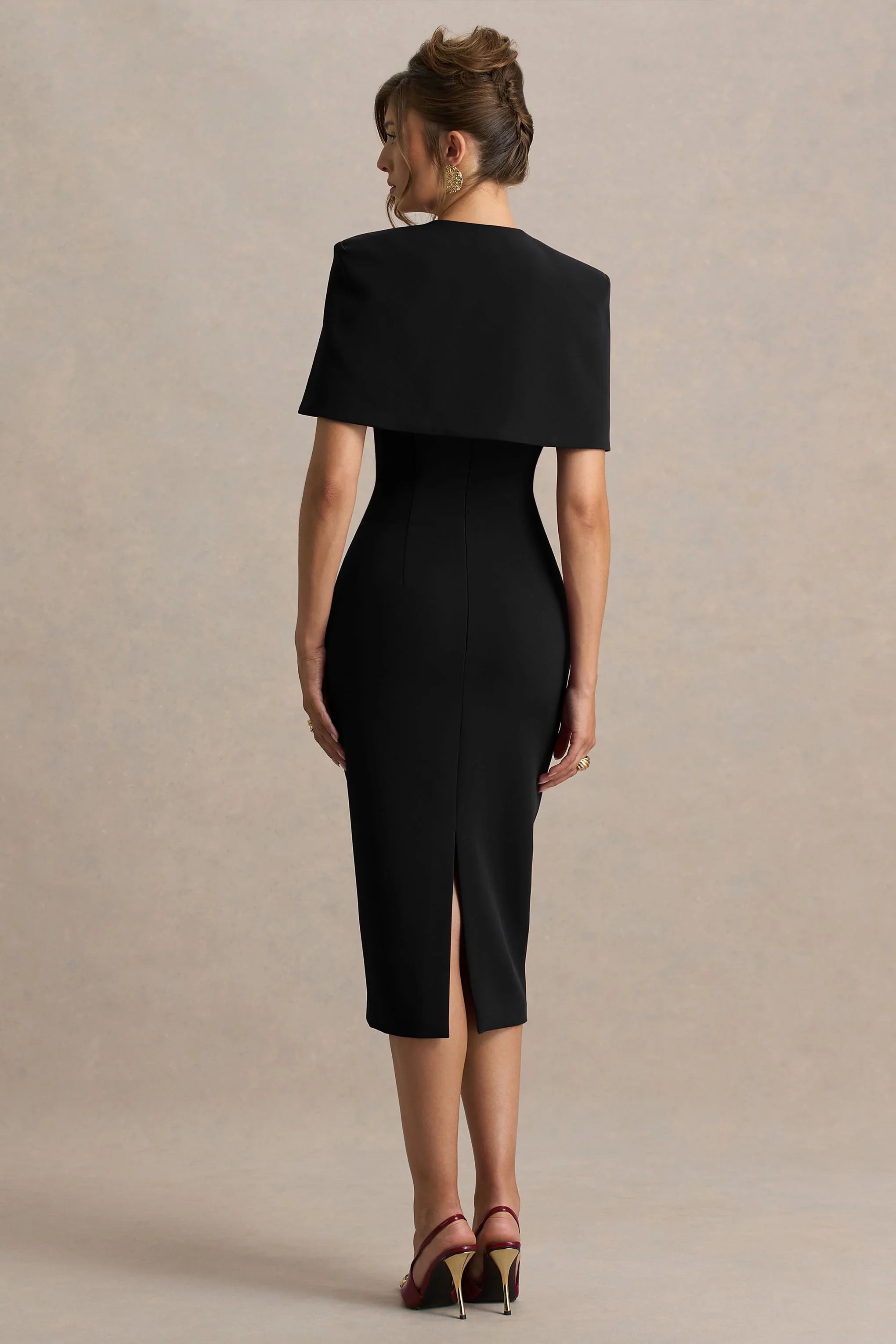 Baylor Black Midi Dress With Removable Cape Detail