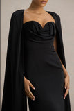 Wren Black Satin Sweetheart Neck Maxi Dress With Cape Sleeves