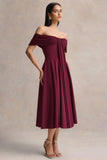 Dearest Burgundy Bardot Neck Midi Dress