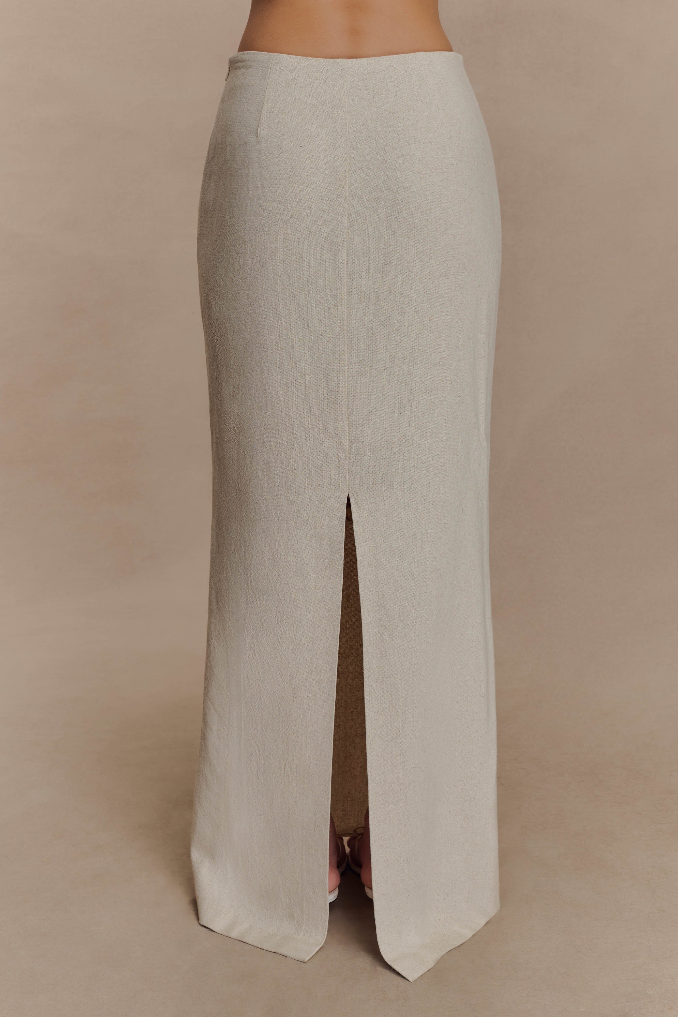 Casey Linen Embroidered Maxi Skirt Natural