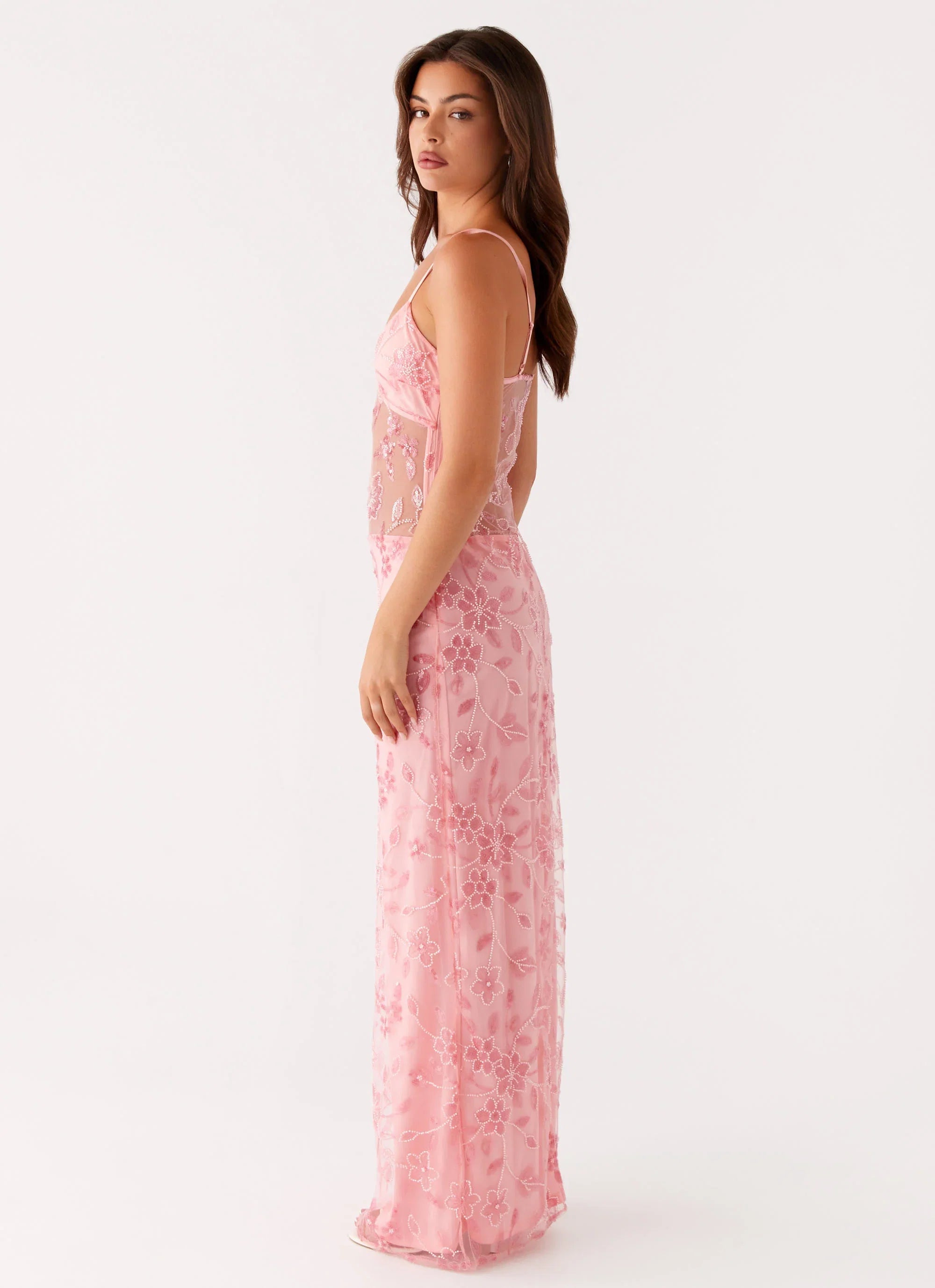 Akira Beaded Maxi Dress Pink Orange