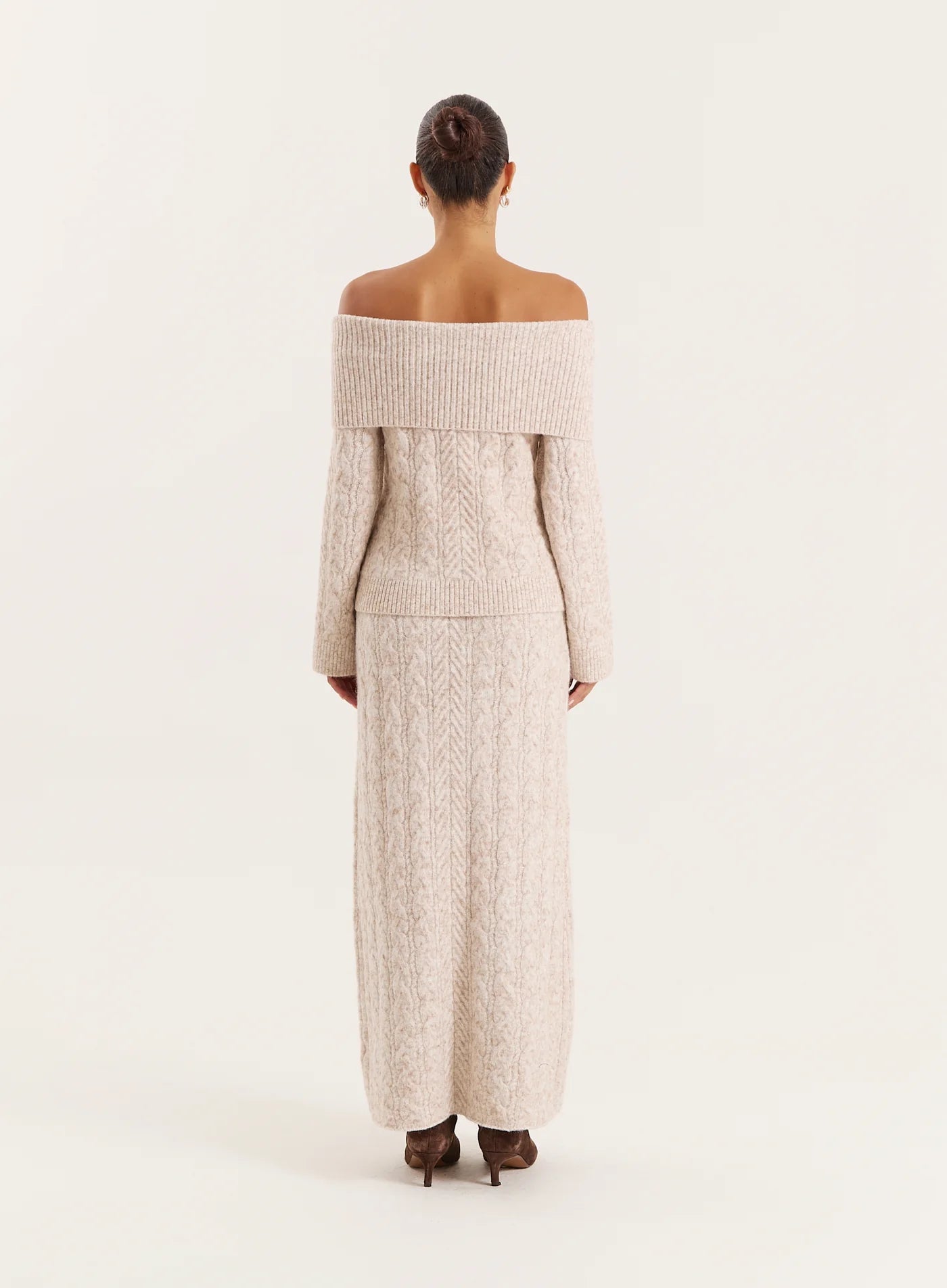 Camel Cable Knitted Maxi Skirt