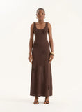 Brown Crochet Flower Detail Knitted Maxi Dress