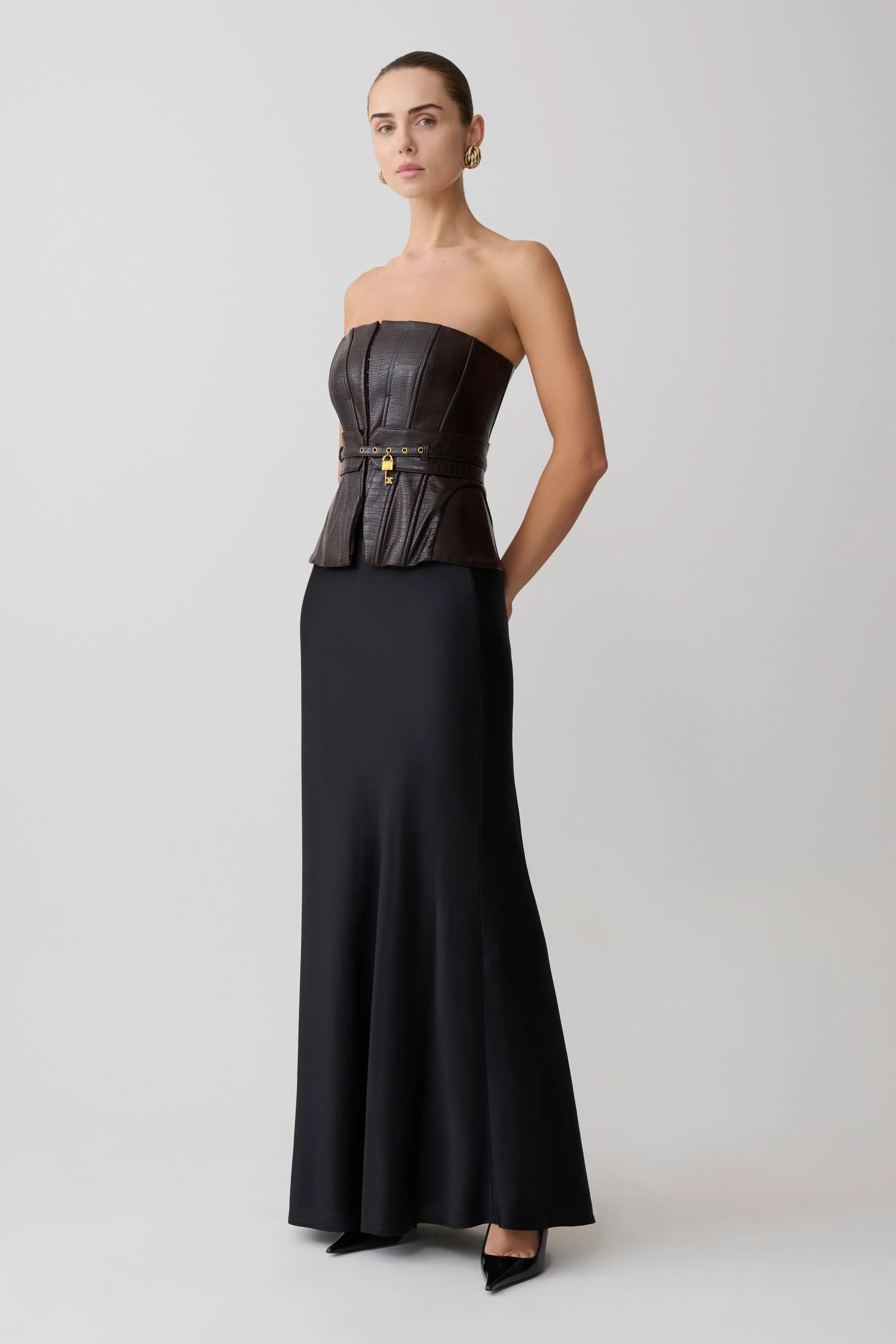 Thalia Faux Leather Boned Corset Dark Chocolate