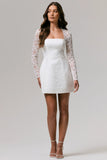 Bijou White Square Neck Lace Long Sleeve Mini Dress