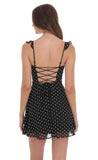 Polka Dot Ruffle Strap A Line Dress in Black