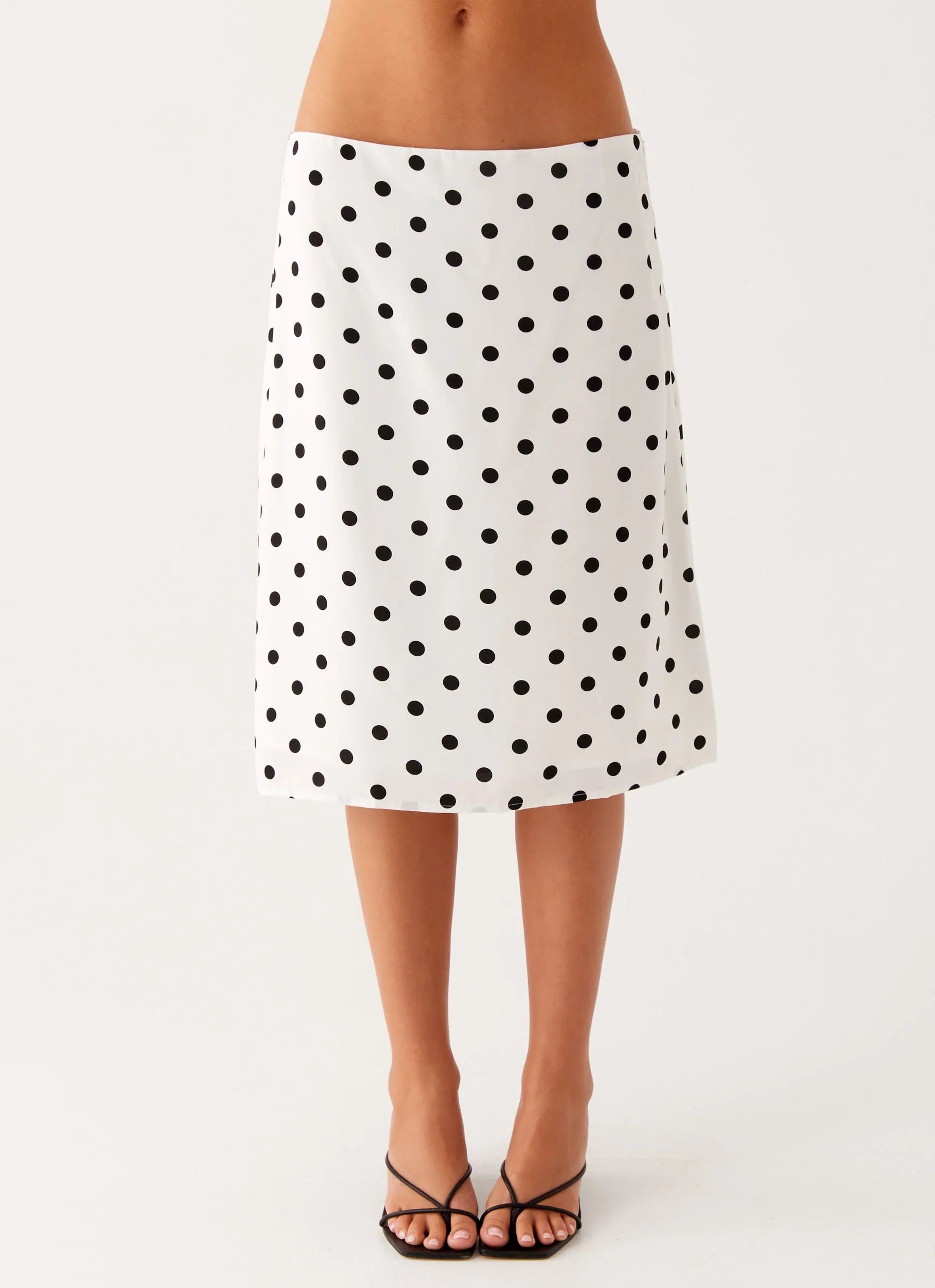 Evoke Chiffon Midi Skirt White Polka Dot