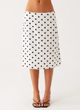 Evoke Chiffon Midi Skirt White Polka Dot