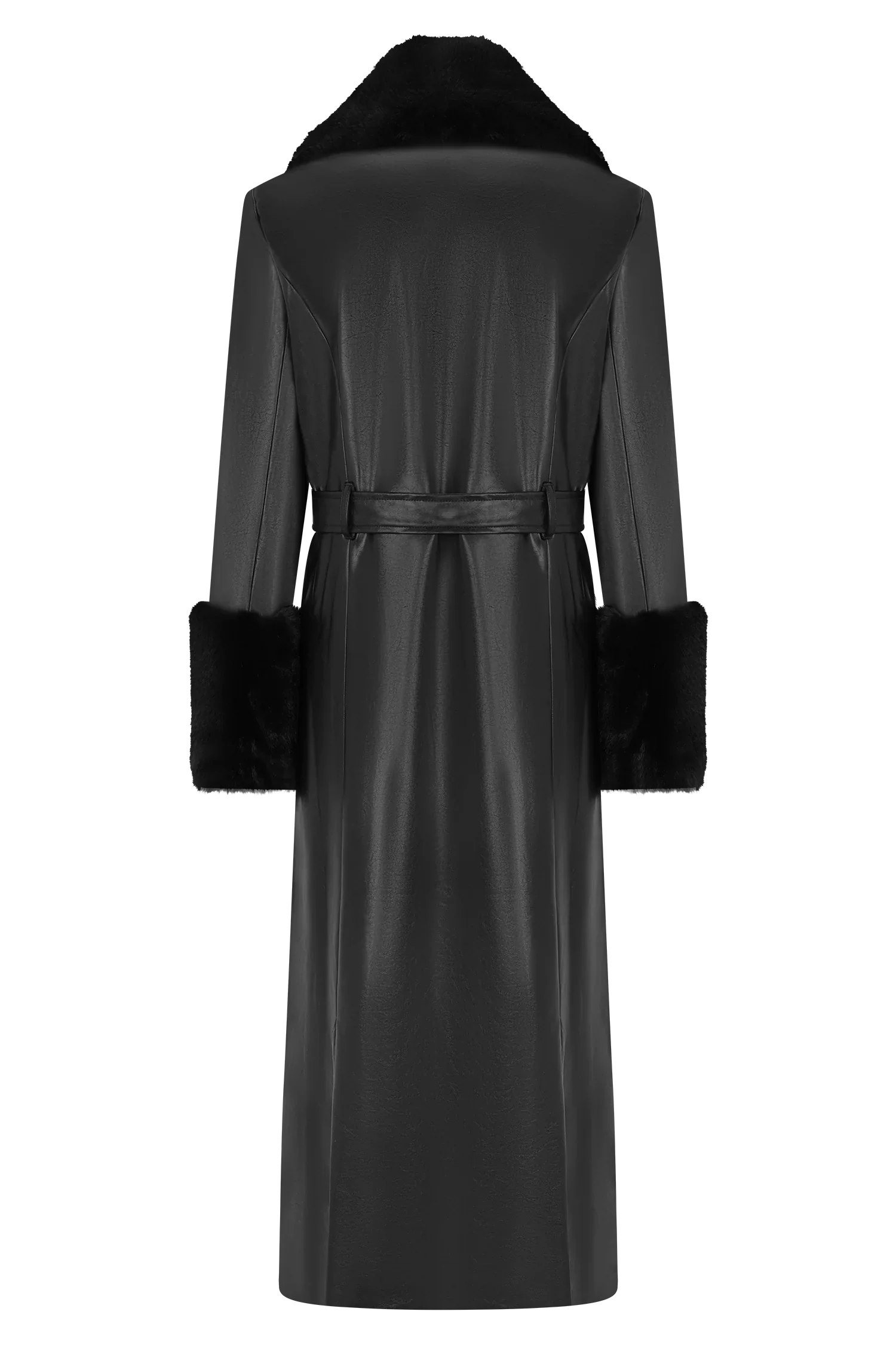 Bec Faux Leather Trench Coat With Faux Fur Black