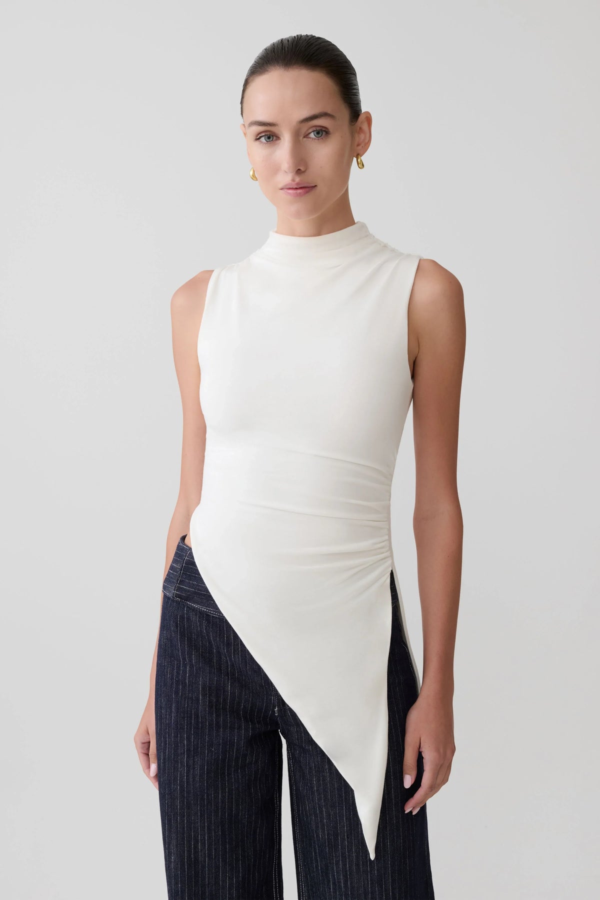 Suong High Neck Gathered Top White
