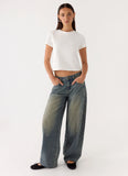 Joseph Low Rise Denim Jeans Vintage Wash Blue