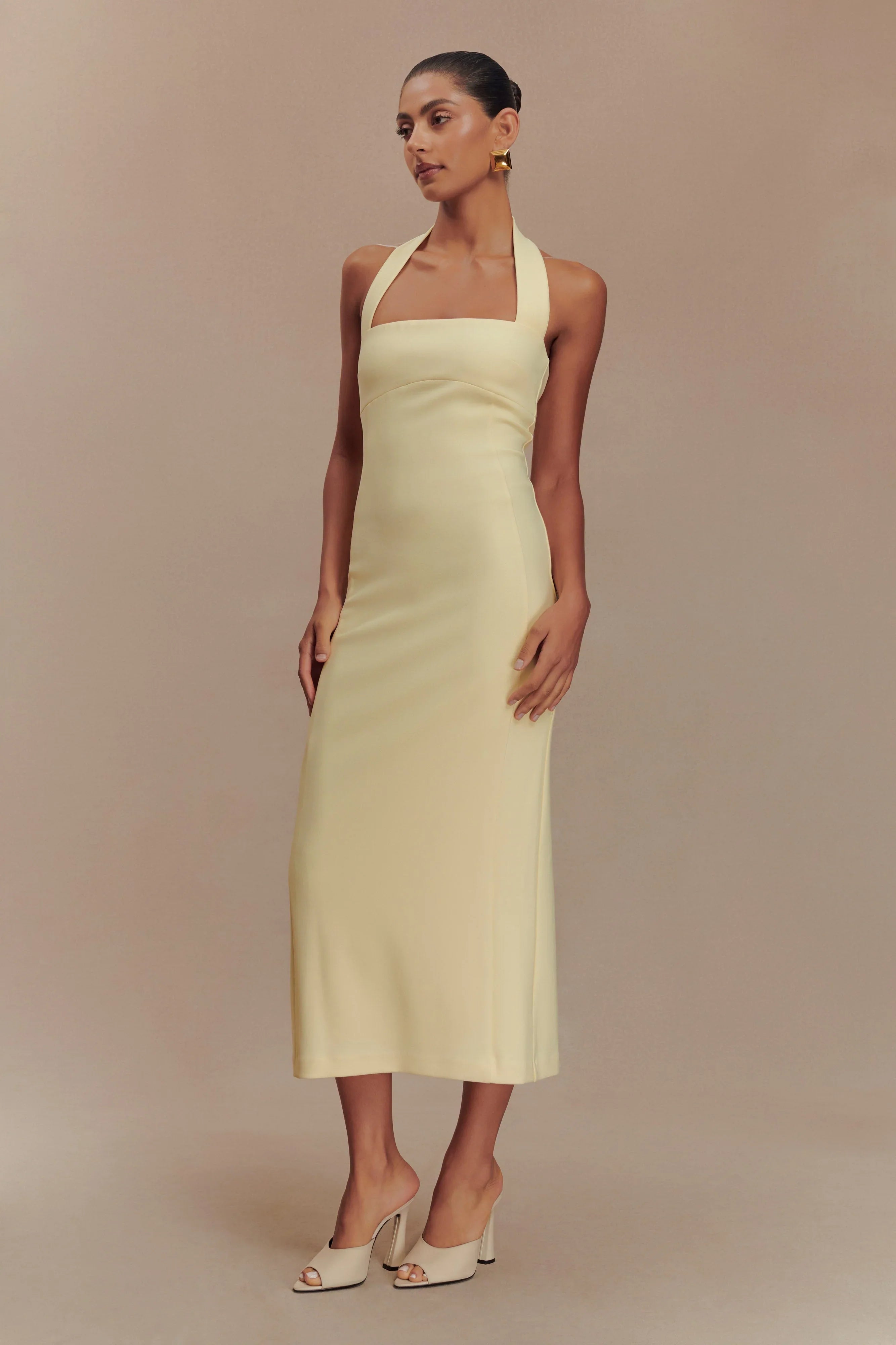 Amelita Suiting Halter Midi Dress Pale Lemon