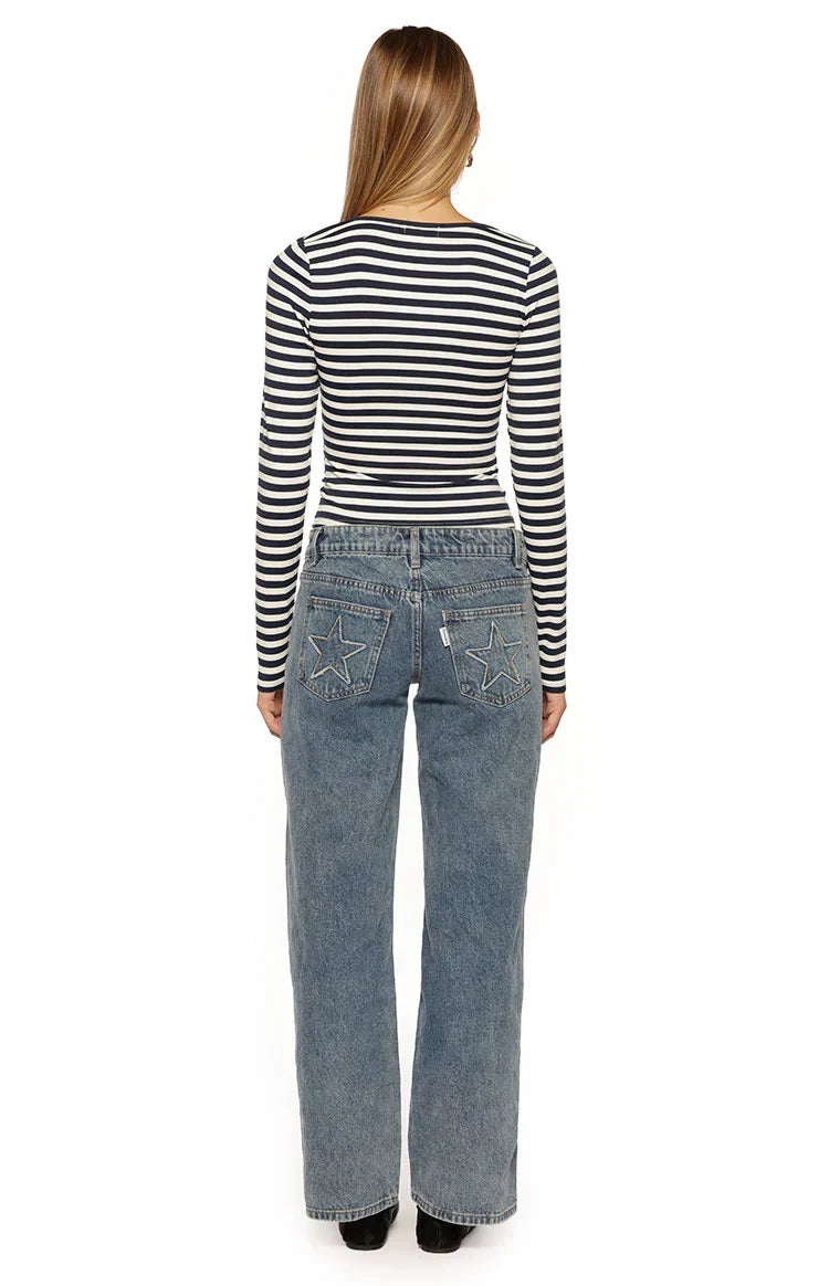 Ronney Navy Stripe Long Sleeve Top