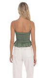 Satin Smocked Striped Button Top in Sage