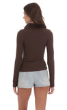 Fur Collar Zip Up Cardigan in Brown