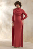 Lysoria Rust High Neck Maxi Dress With Draped Detailing And Cape Sleeves