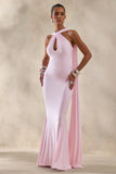 Rhoda Light Pink Twist Halter Neck Cape Maxi Dress