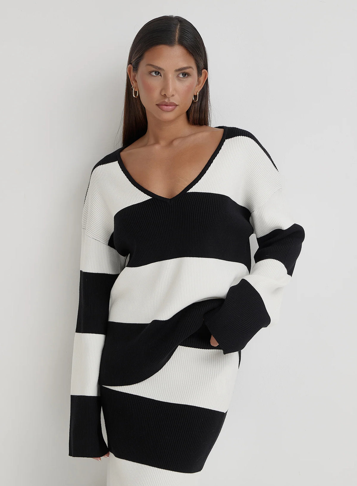 Black And Cream Stripe Knitted Jumper