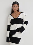 Black And Cream Stripe Knitted Jumper