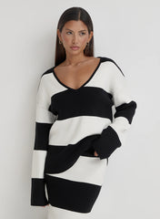 Black And Cream Stripe Knitted Jumper