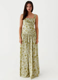Zinna Linen Maxi Dress Sage Floral